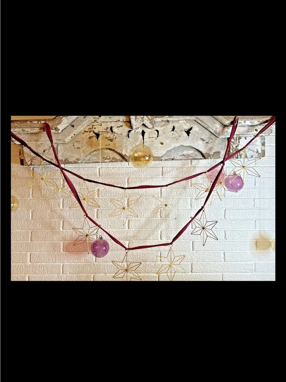 LOT OF 5 STRANDS Gold Stars RED Velvet 5ft EACH =25FT Garland